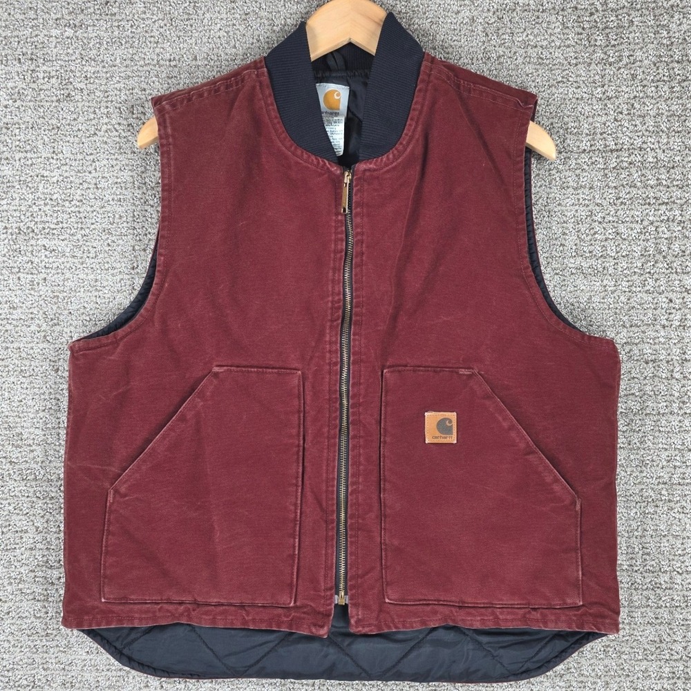 Carhartt V02‎ CLY Arctic Quilt Lined Duck Vest Mens Large Clay Red Workwear